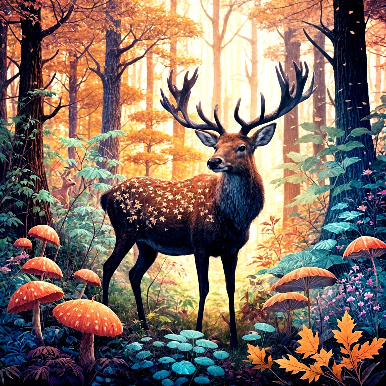Magical Forest: Deer and Moose in Vibrant Colors