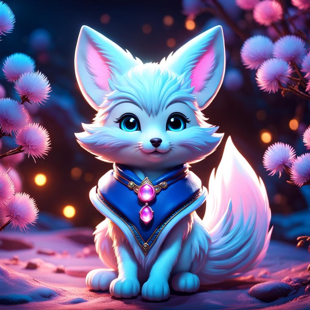 Adorable Blue Snow Fox Portrait, Digital Painting