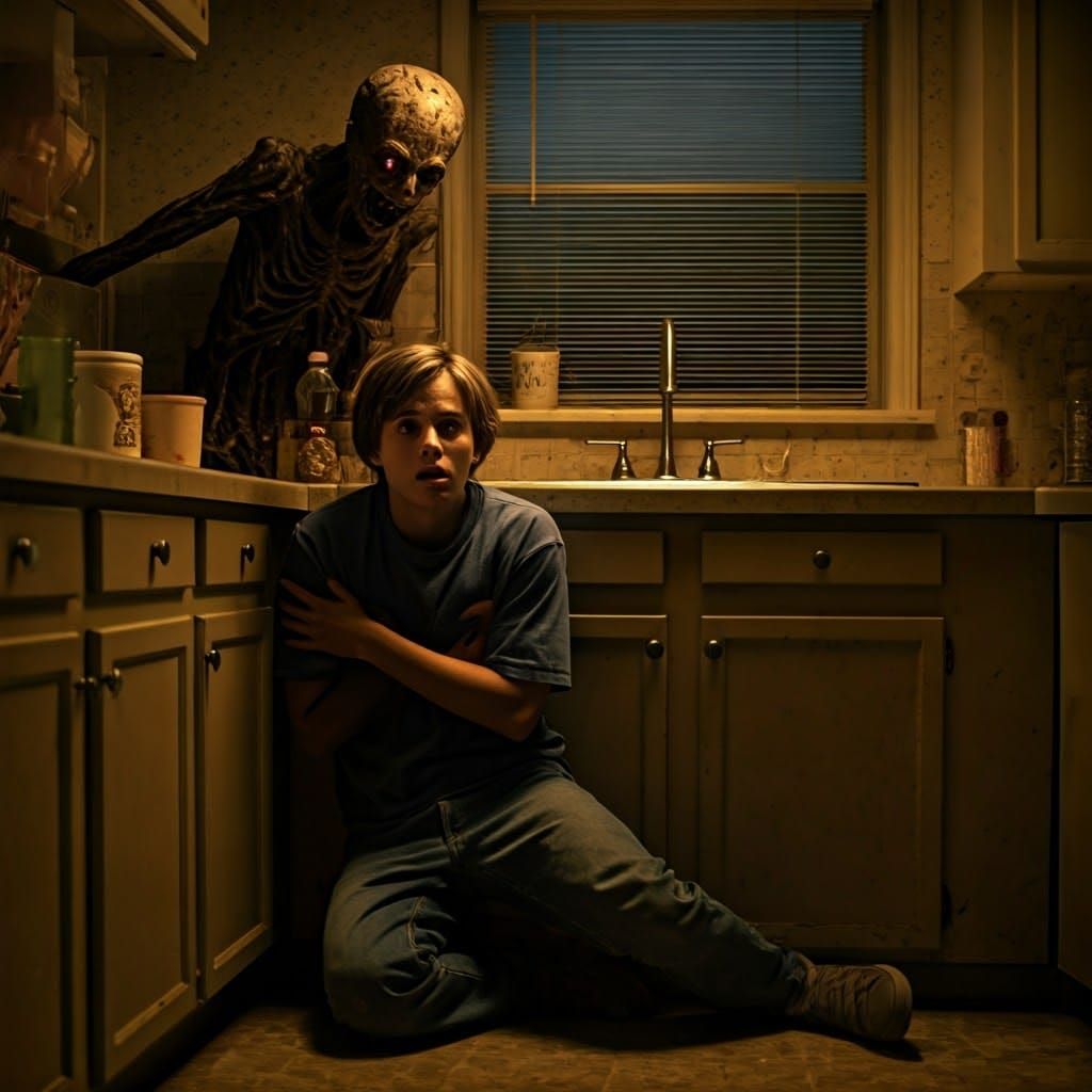 Terrified Teen in Haunting Night Terror Scene