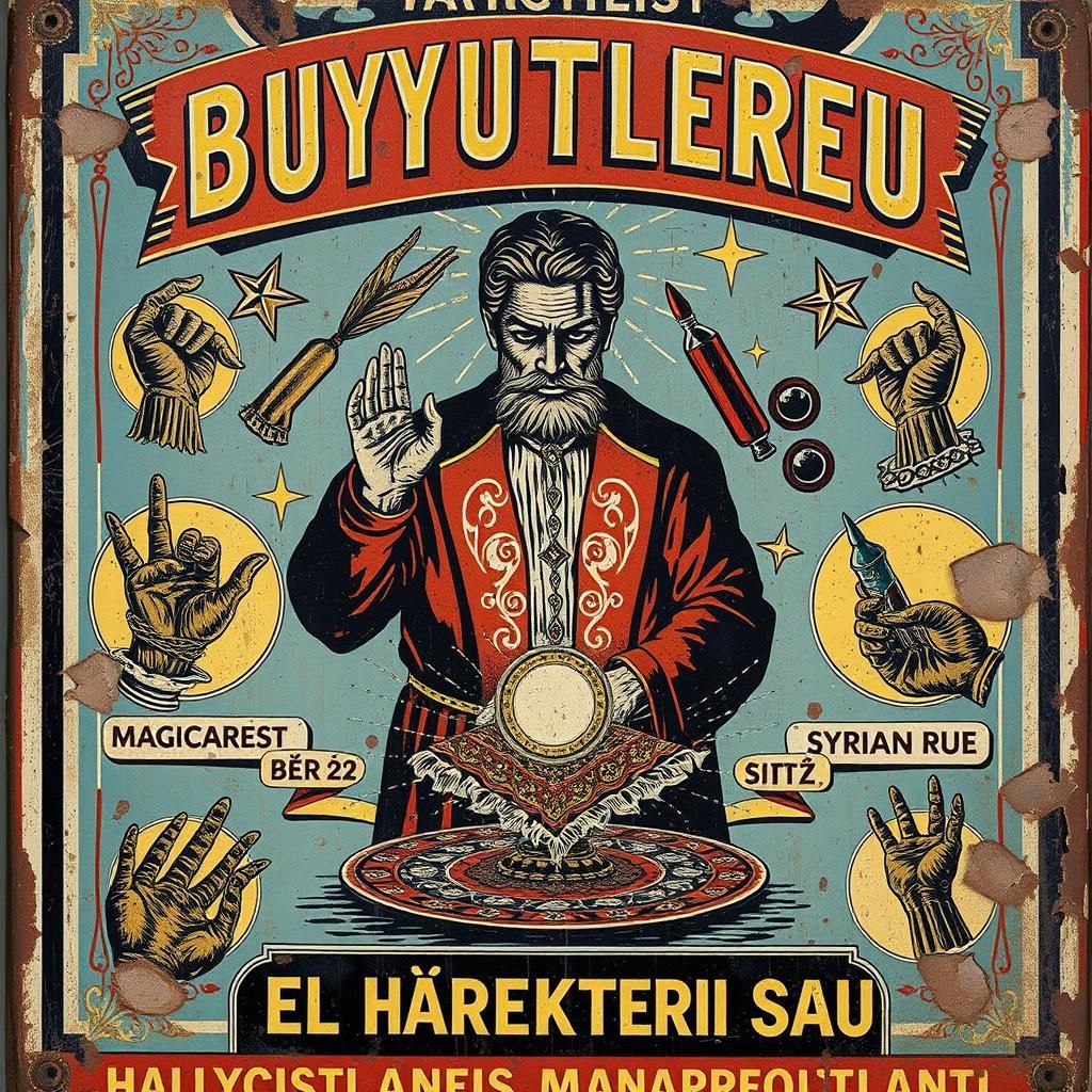 Turkish Folk Art Dervish Hypnotist on Vintage Enamel Sign