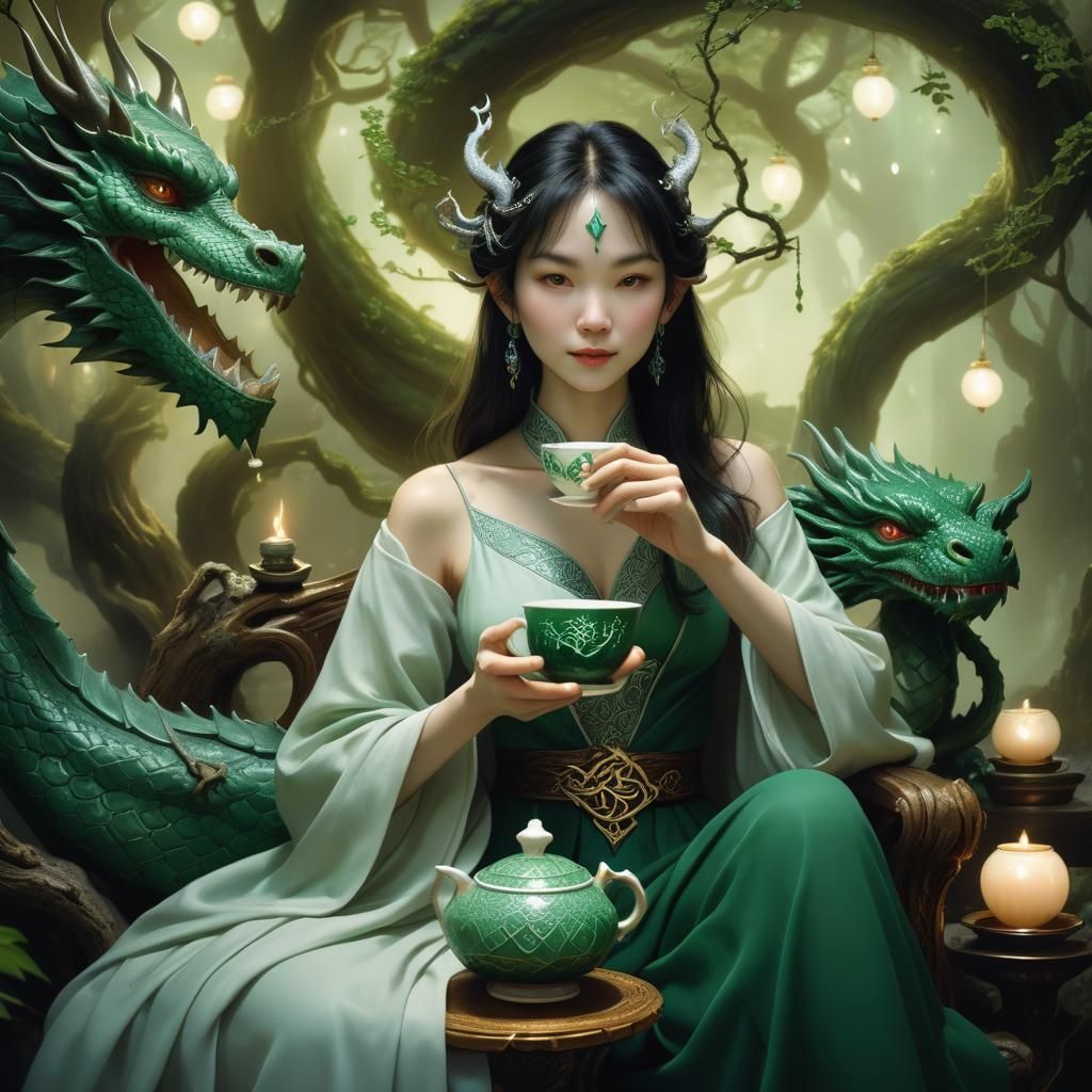Regal Woman and Green Dragon Tea Party