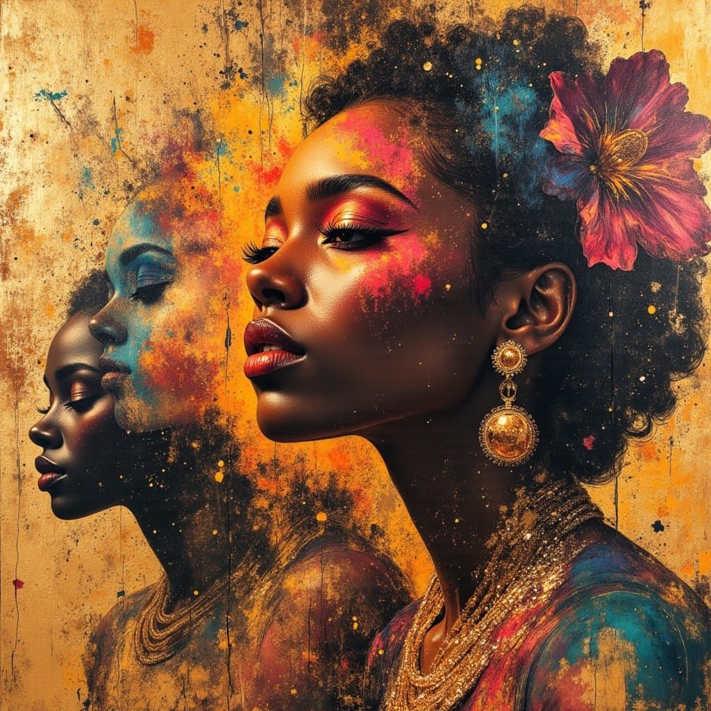 Pharaohs and Queens in Rainbow Prism Oil Painting