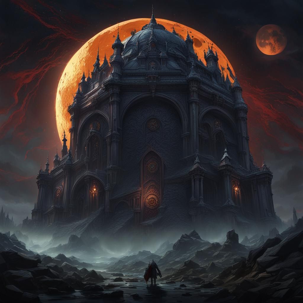 Ominous Moon in Dark Fantasy Style