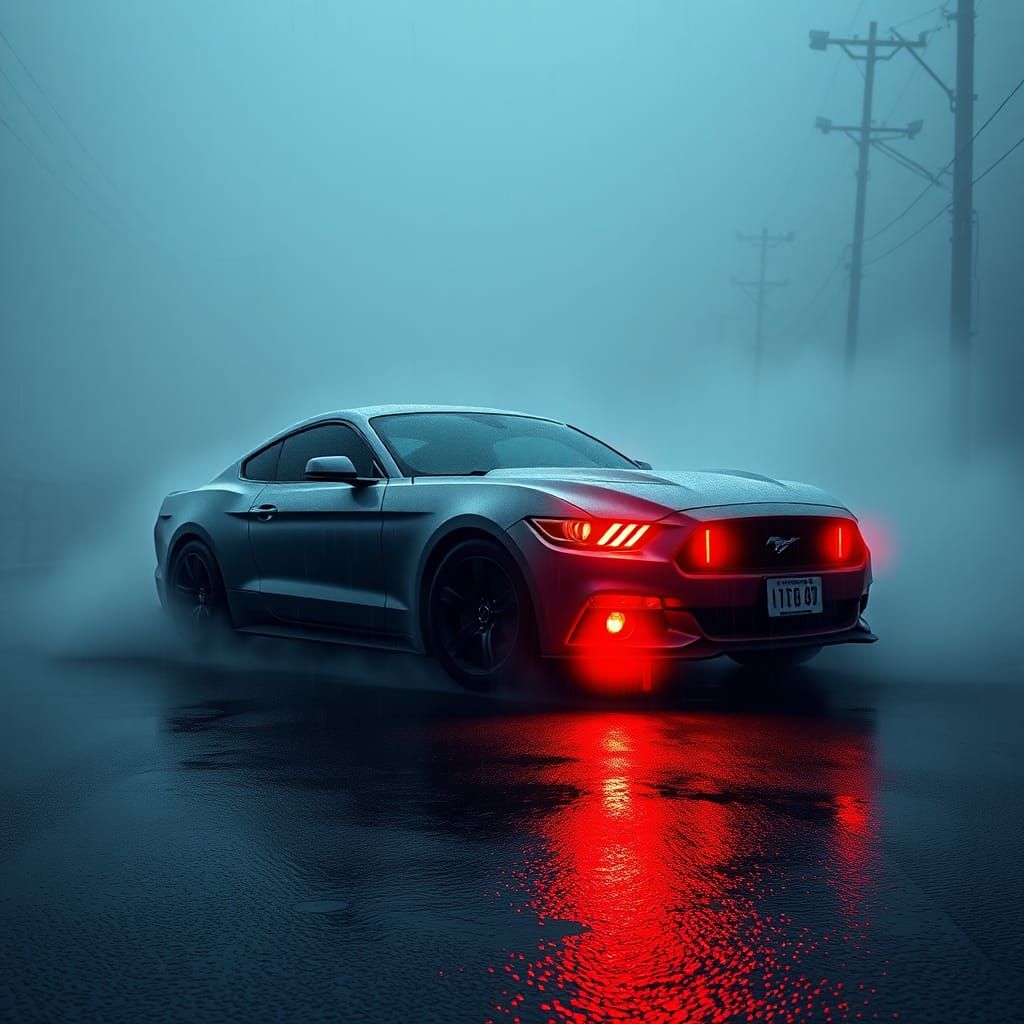 Mustang in Fog: Graffiti and Splash Art Fusion