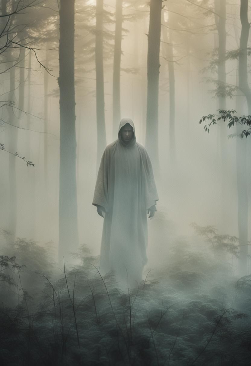 Mysterious Figure Emerge from Fog in Cinematic Film Style