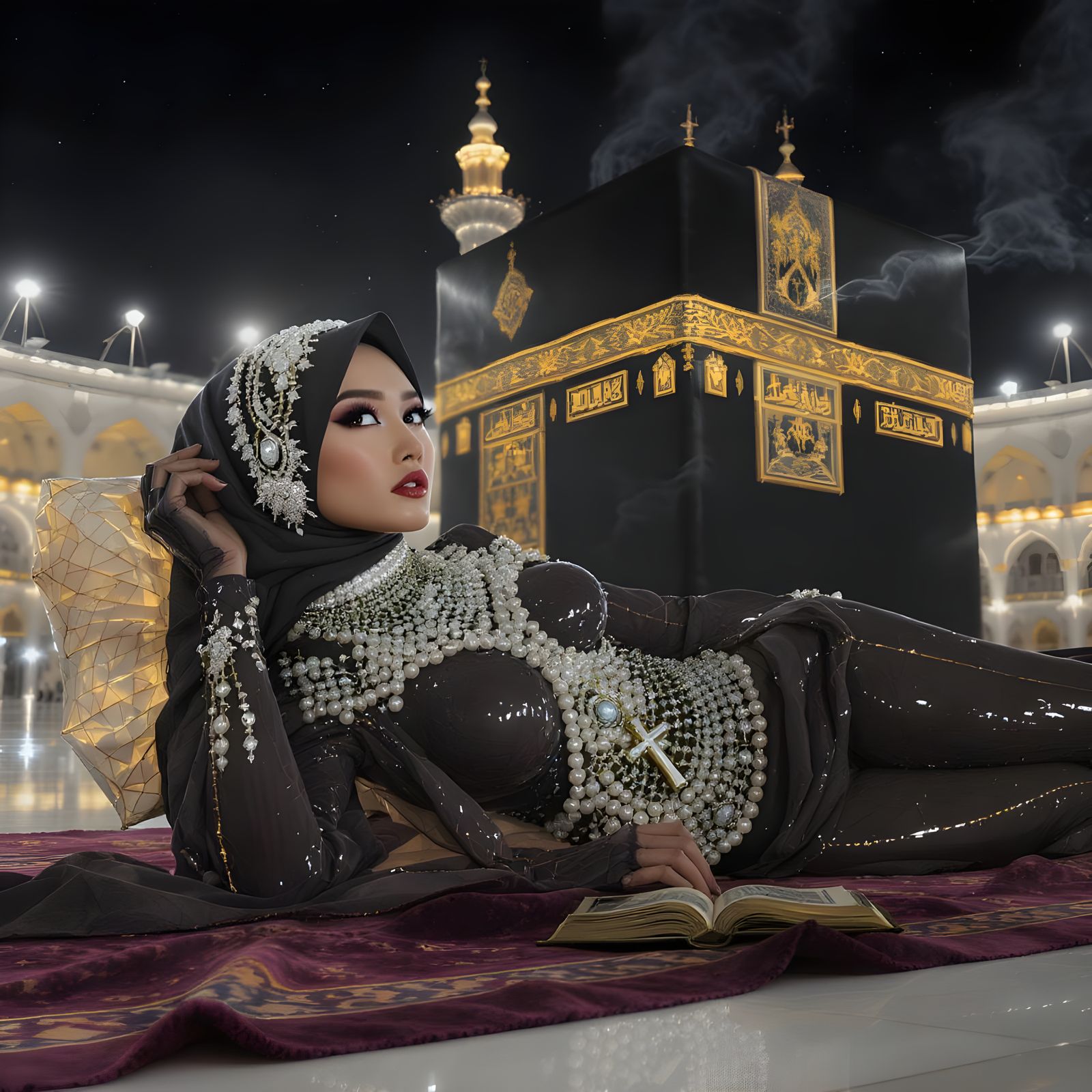 Woman in Catsuit and Hijab, Art Nouveau Style
