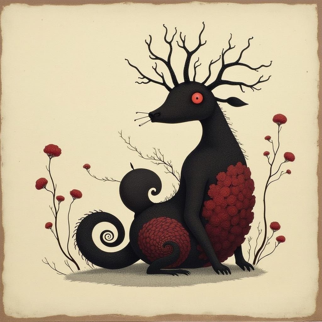 Whimsical Japanese Shadow Beasts with Antlers