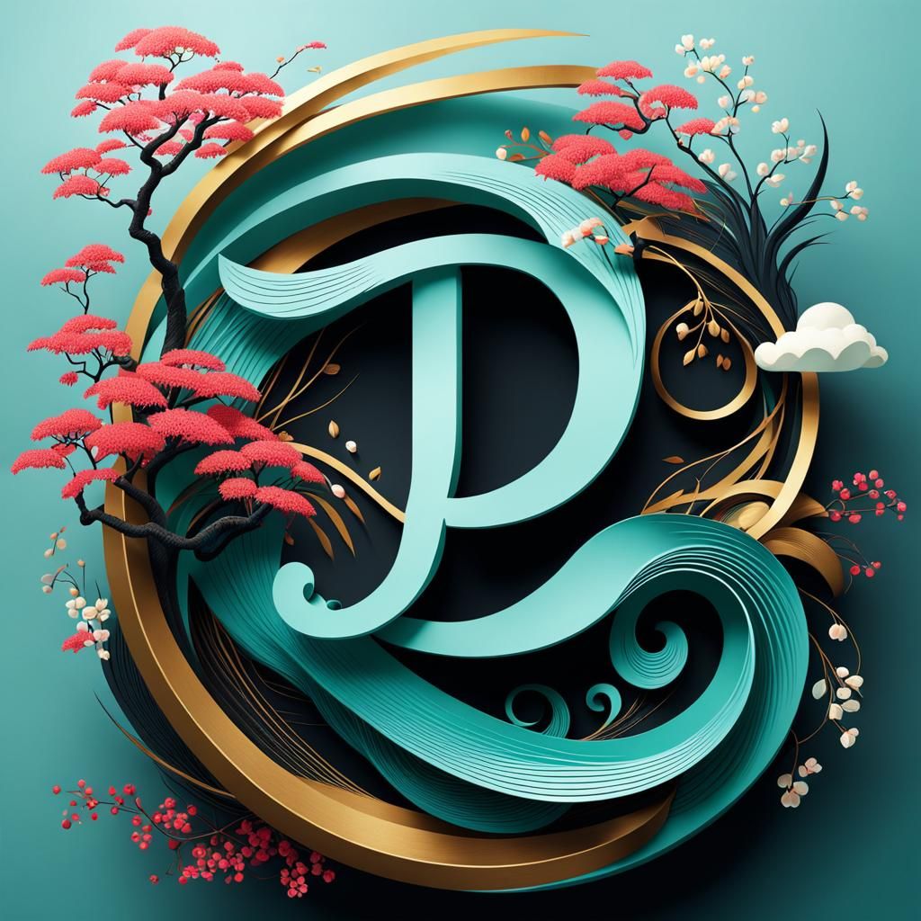 Whimsical Letter J with Japanese Elements