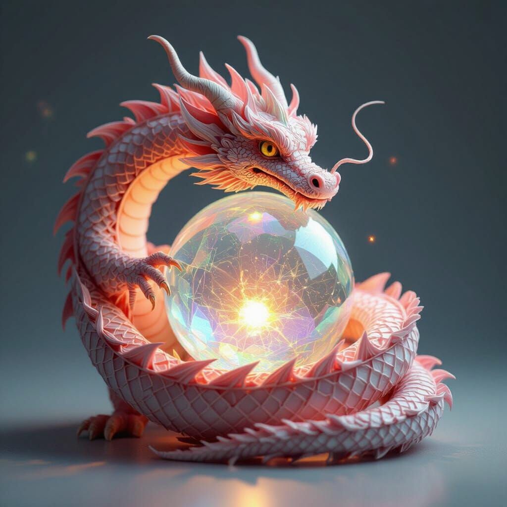 Paper Quilled Dragon Guarding a Luminous Crystal Ball
