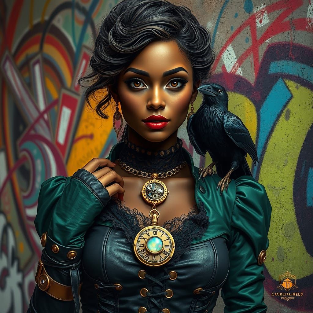 Steampunk Goddess with Mechanical Eyes and Clockwork Accents