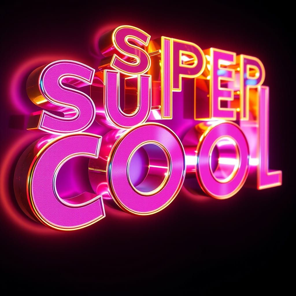 Luxurious Futuristic Typography in Neon-Lit Metallic 3D