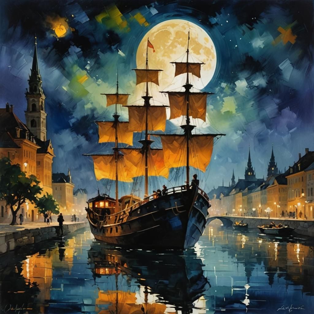 Vienna Night: Mercenary Silhouette in Impasto Painting