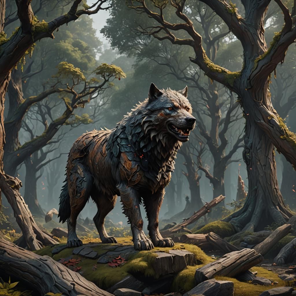 Druid Transforms into Bark-Skinned Dire Wolf