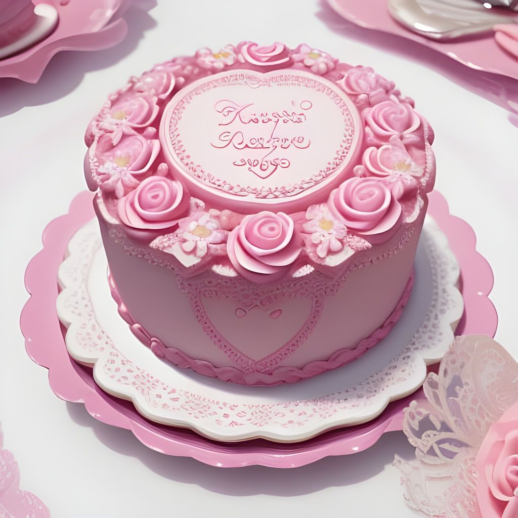 Victorian Cake with Pink Heart in Elegant Pastel Colors