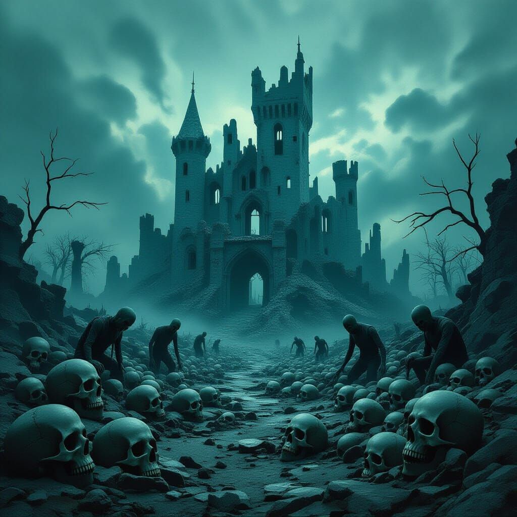 Desolate Zombie Landscape with Ruined Castle