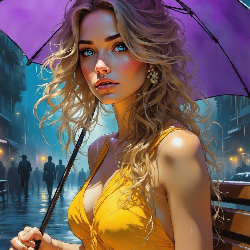 Gothic Goddess Under Purple Umbrella