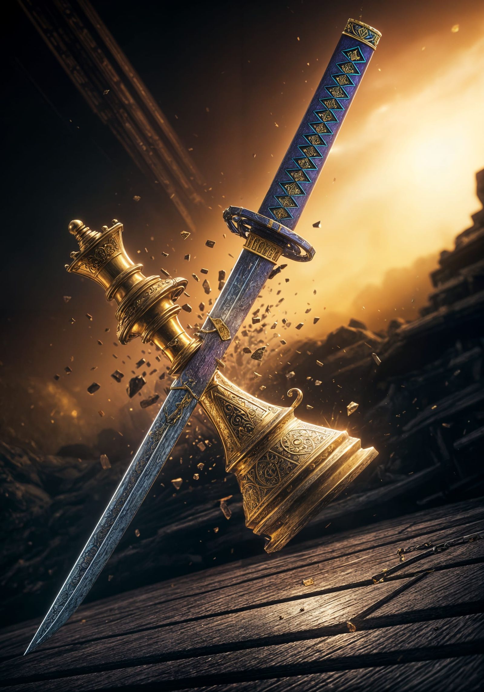 Surreal Dark Fantasy Art of Katana Slicing Chess Piece in a ...