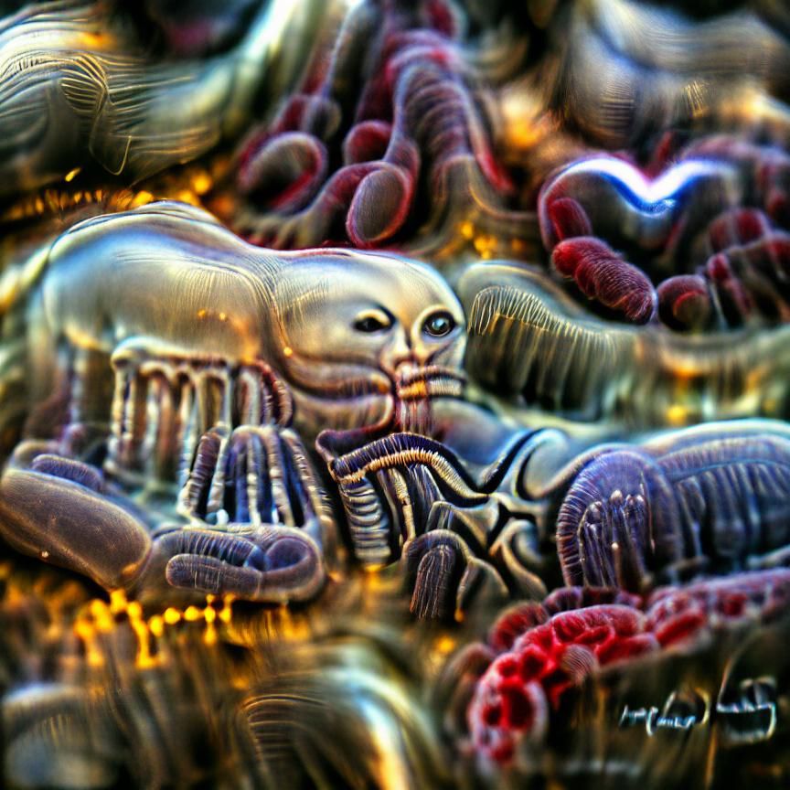Macro Photograph of Giger-Inspired Bacteria with Bokeh