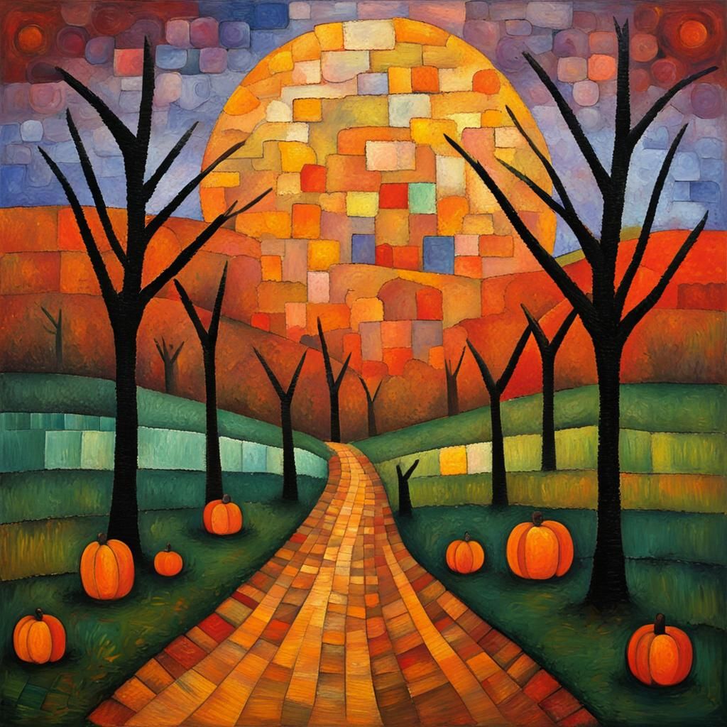 Klee-Inspired Samhain Oil Painting in Neo-Impressionist Styl...