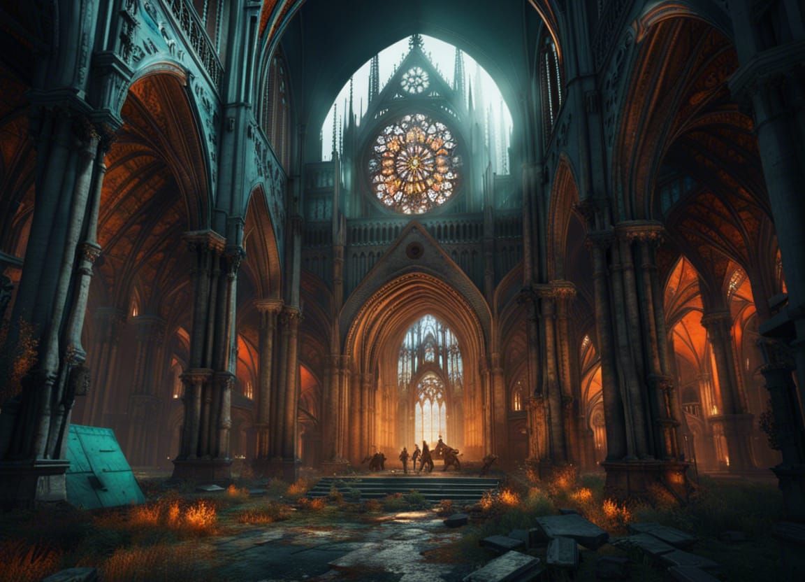 Post-Apocalyptic Notre Dame Cathedral in Dystopian Future