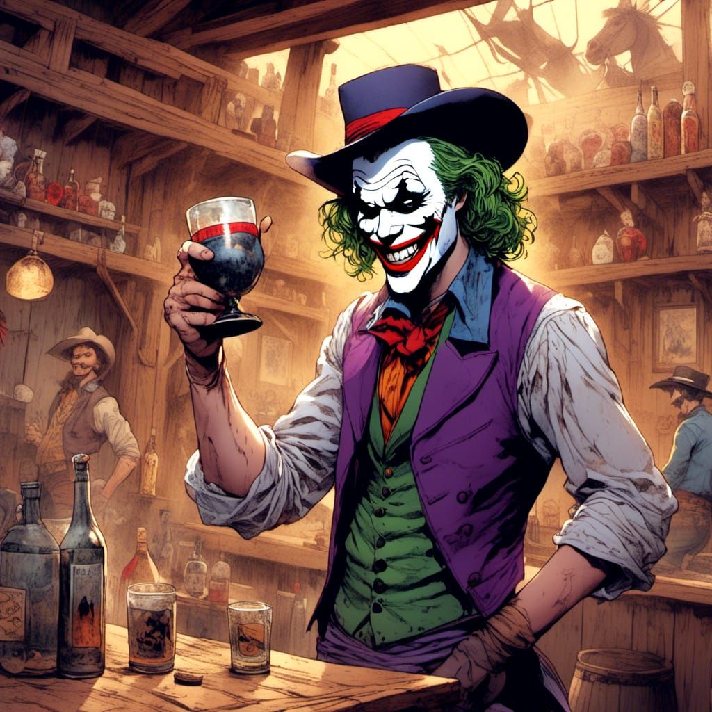 Cartoon Joker in Western Saloon, Vintage Style