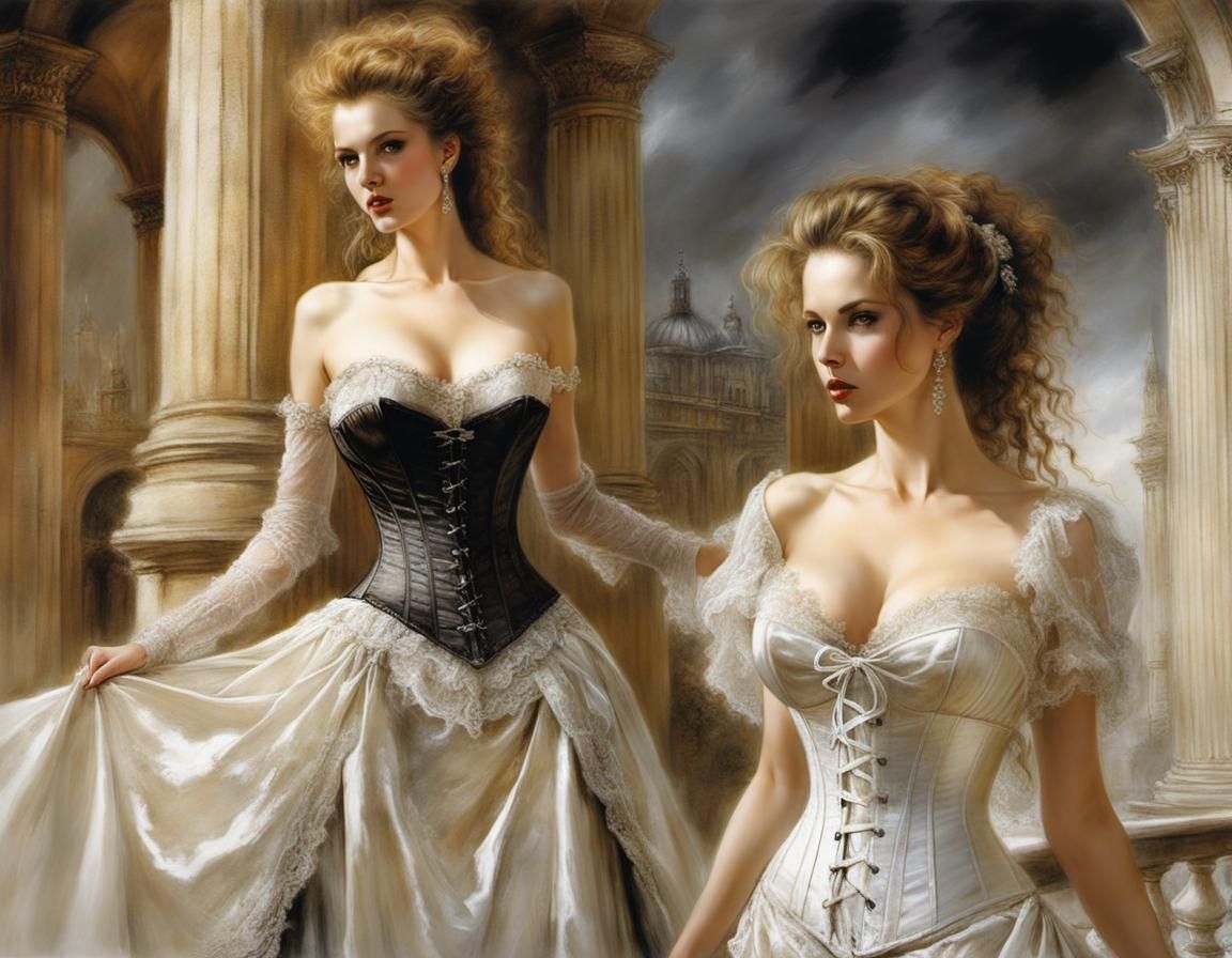 Elegant Aristocrat Dress Shopping as Oil Painting