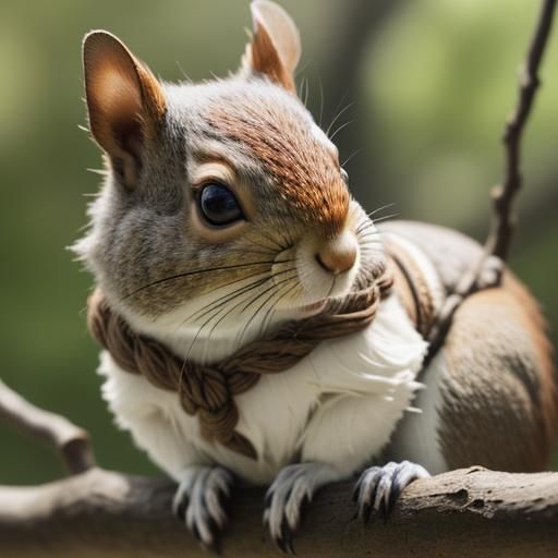 Ein lebendiges Eichhörnchen, dessen flauschiges Fell durch gekonnte Makramee-Knoten detailreich nachgebildet wird. Das E...