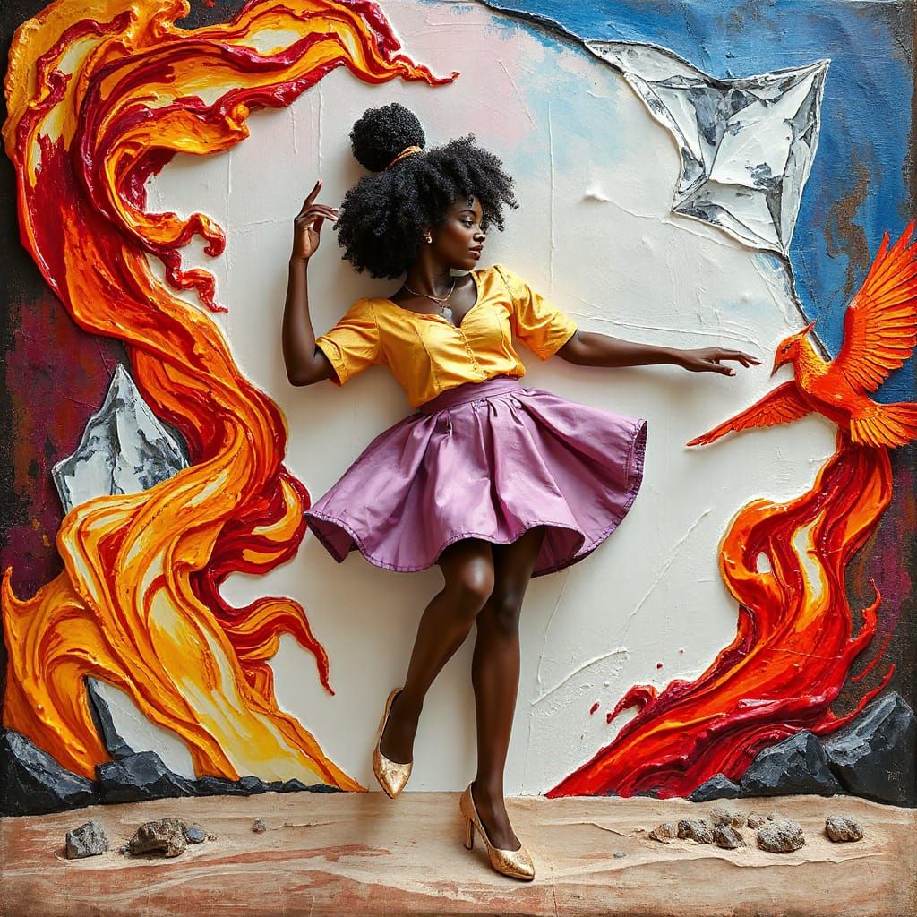 Dynamic Dancer in Trompe L'oeil Impasto Sculpture