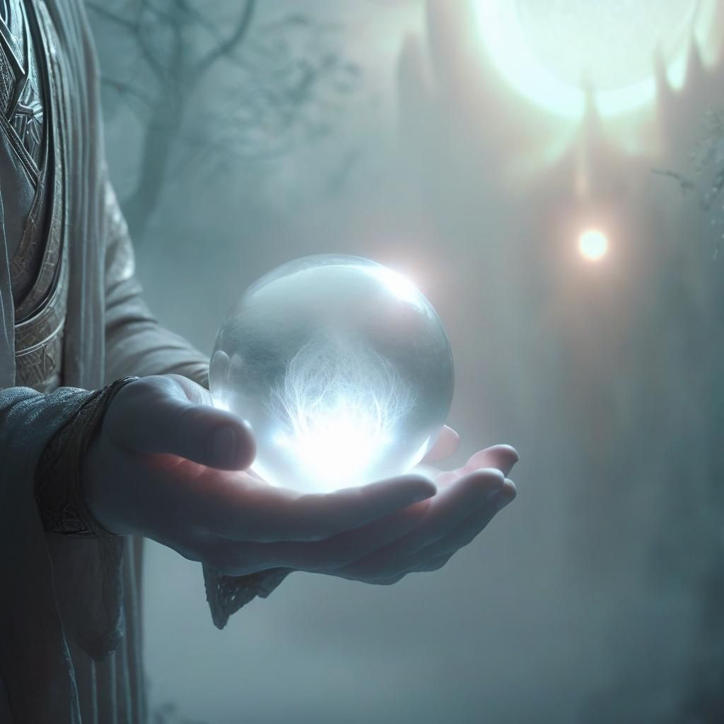 Ethereal Being Holding a Glowing Orb