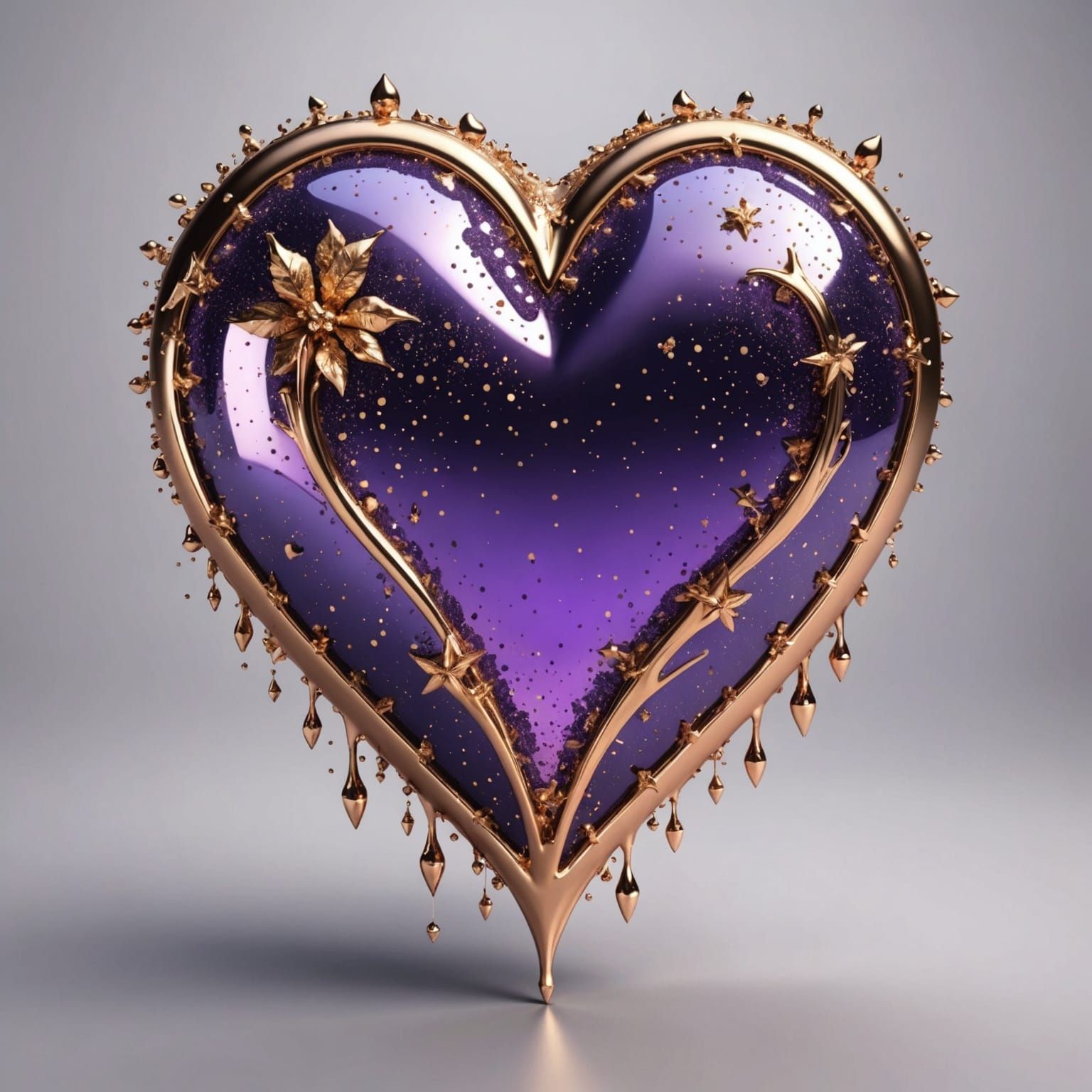 Liquid Rose Gold Heart with Silver Stars