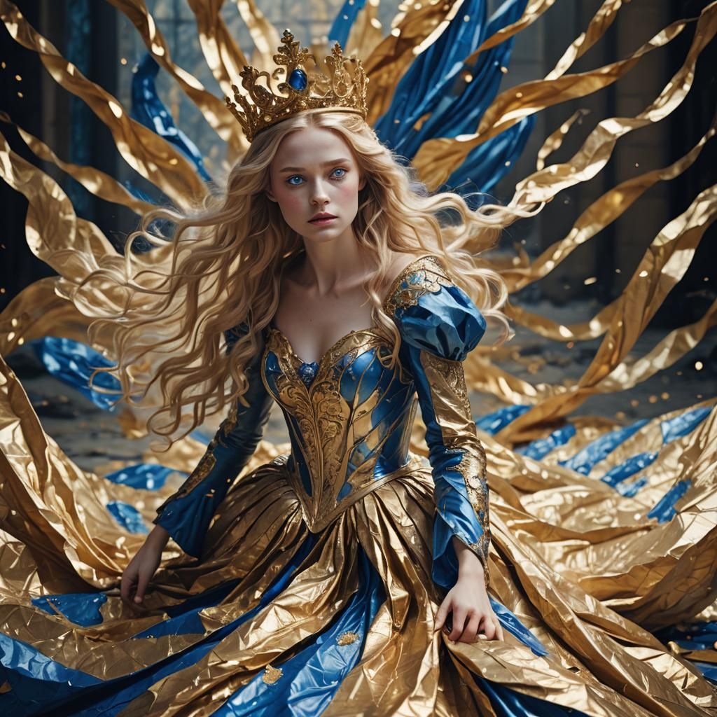 Golden Fairytale Princess in Flowing Gown