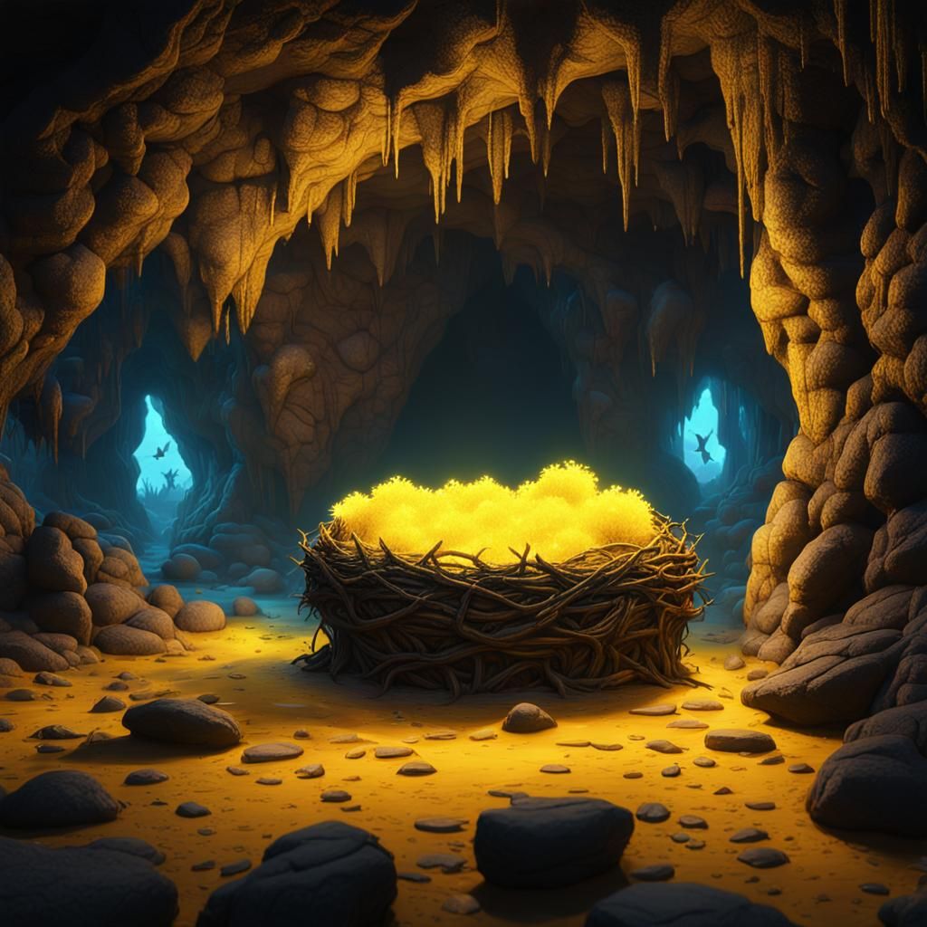 Glowing Crystal Cave Nest in Detailed Matte Painting