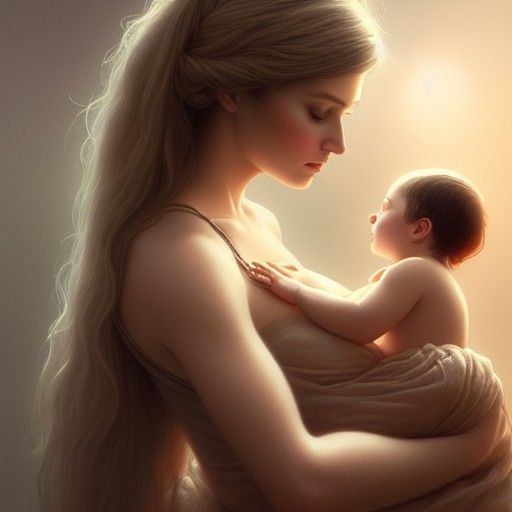 Fantasy Mother Nursing Baby, 3D Rendered