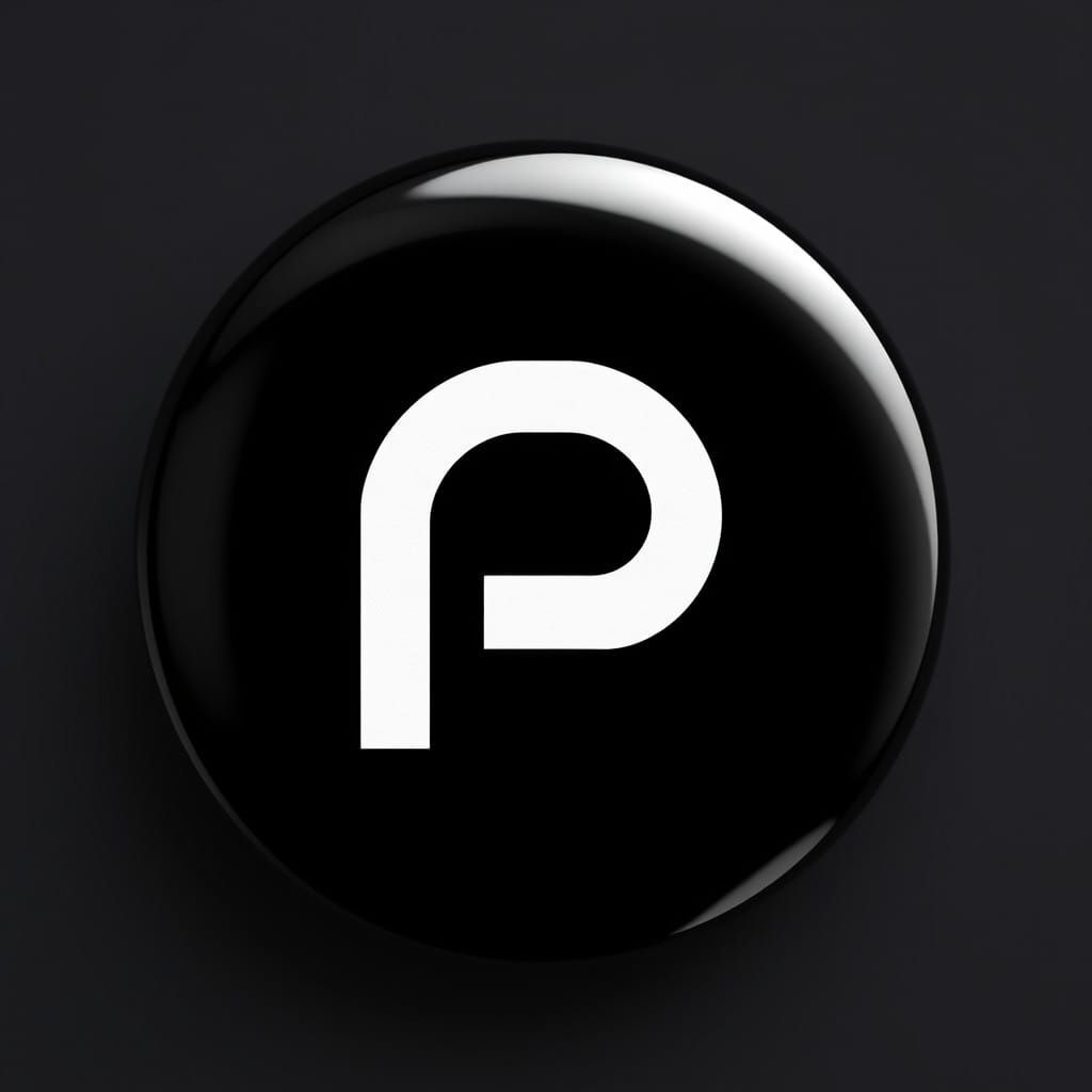 Letter P on Black Button in Minimalist Style
