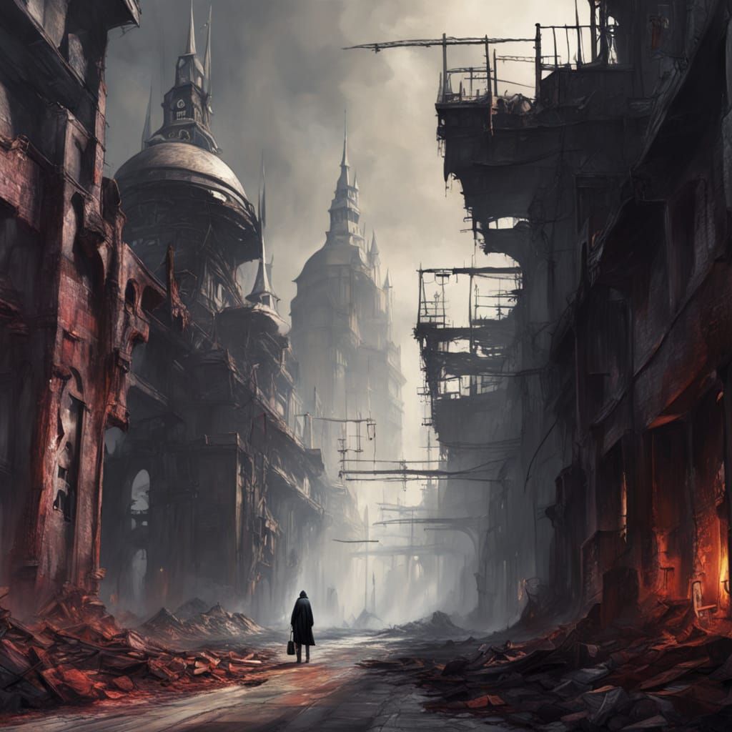 Ozzy Osbourne in Gothic Industrial Wasteland Oil Painting