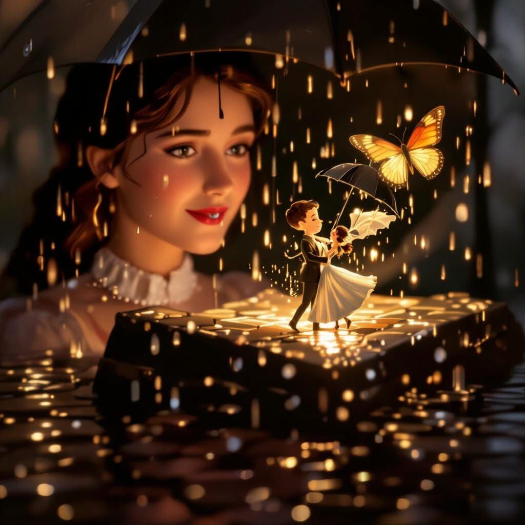 Couple Dancing in Glass Umbrella Embrace