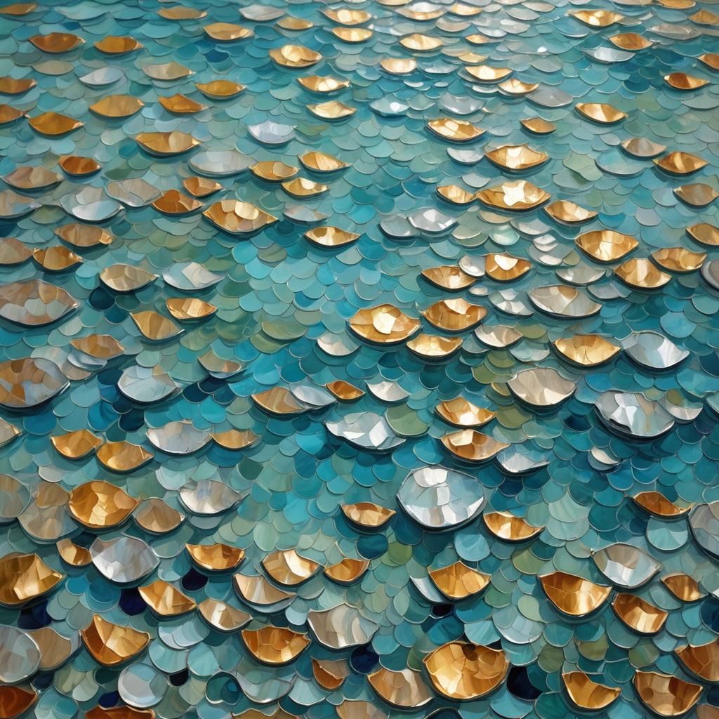 Shimmering Turquoise Sea in Naive Impressionist Style