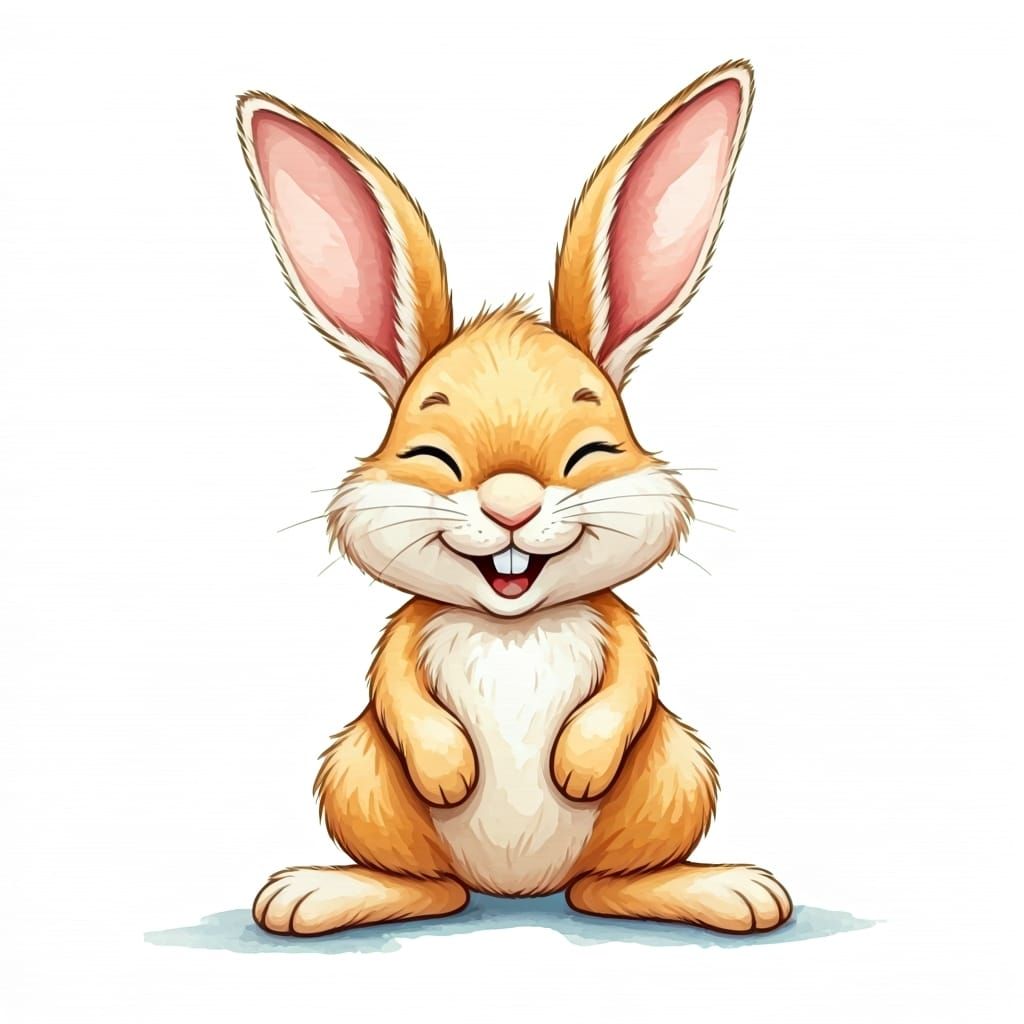Laughing Rabbit Watercolor Illustration