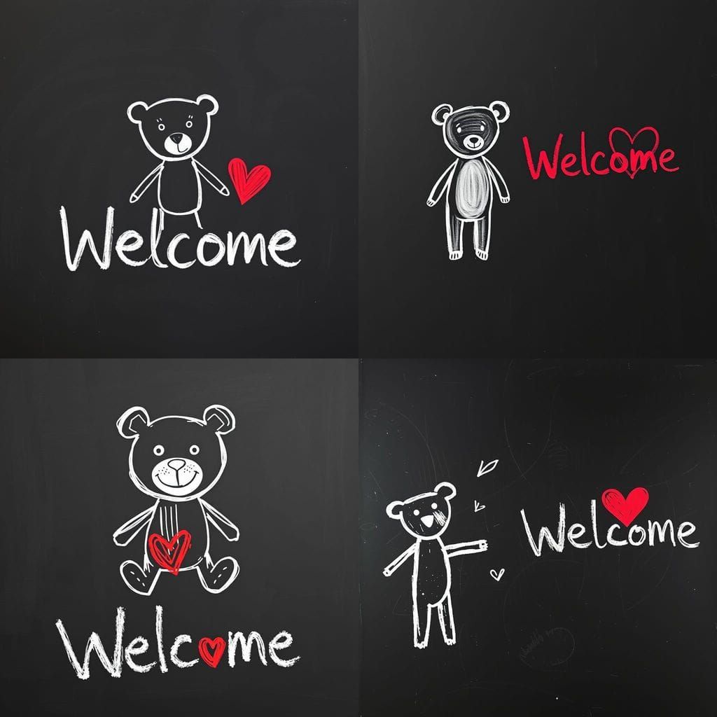 Chalkboard Teddy Bear with Welcome Heart