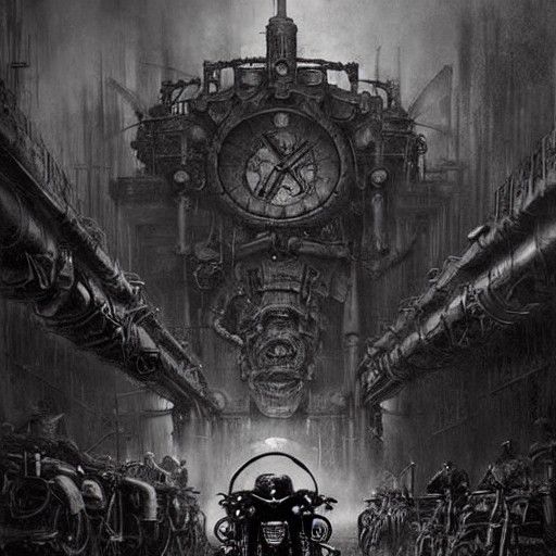Sinister Steampunk Motorcycle Club: Matte Oil Painting