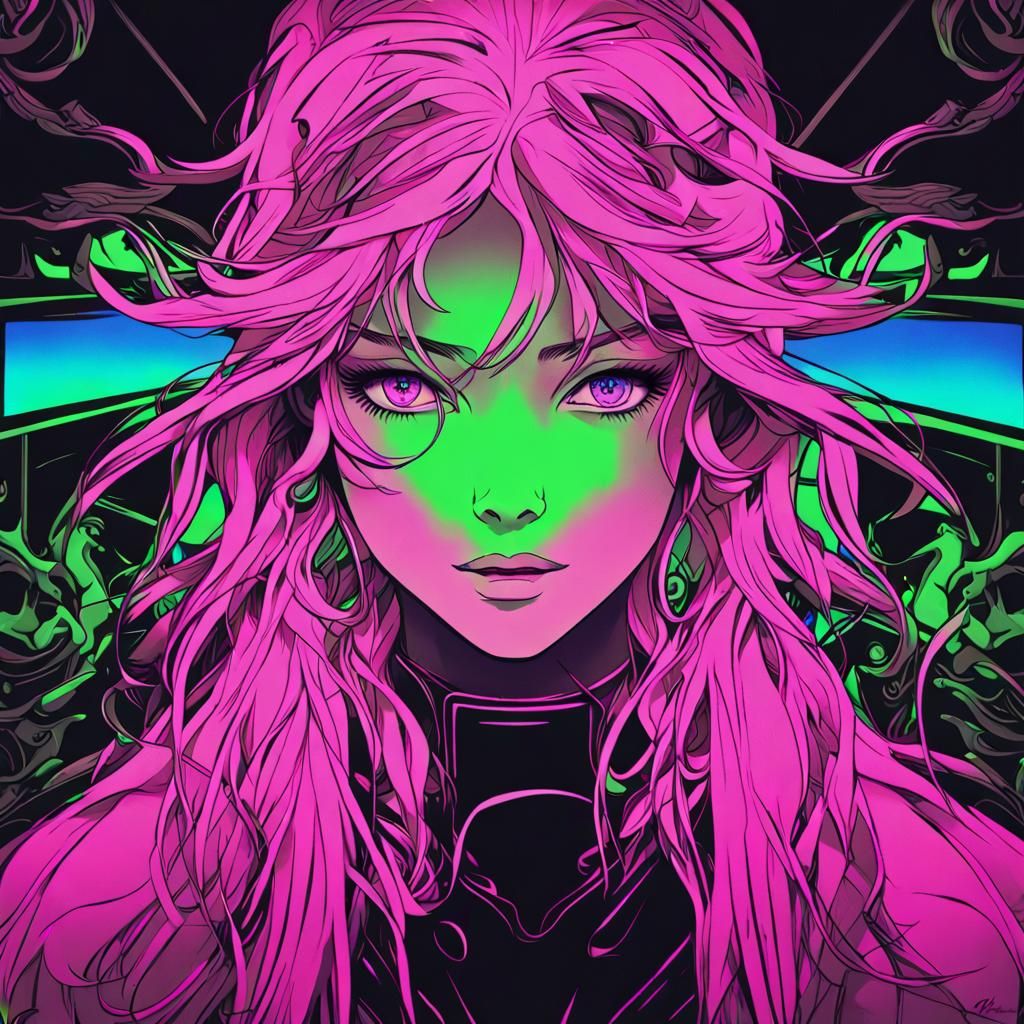 Anime Portrait with Blacklight Glow in Acrylic