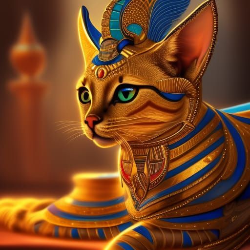 Golden Bastet: Egyptian Cat God in Temple