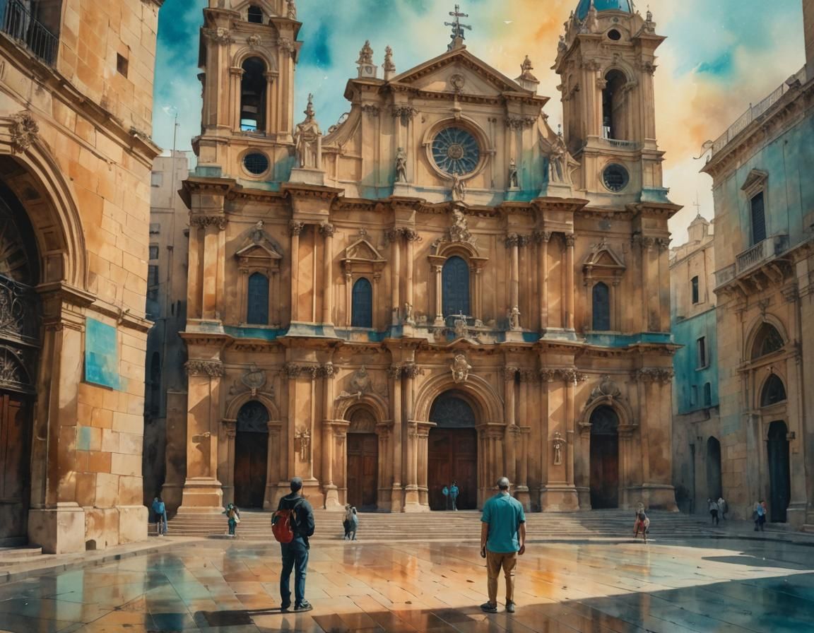 St John's Co-Cathedral, Malta, in Baroque Watercolor
