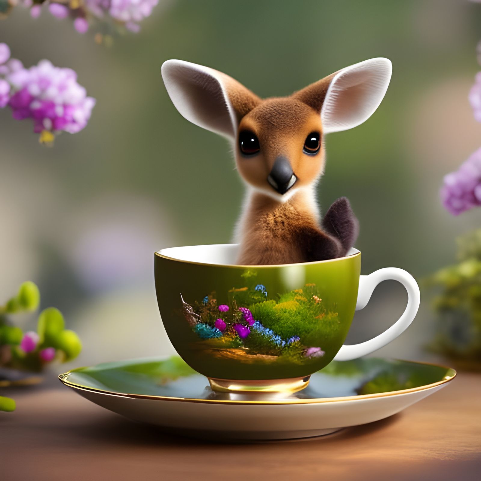 Kangaroo in Teacup: Intricate Digital Art