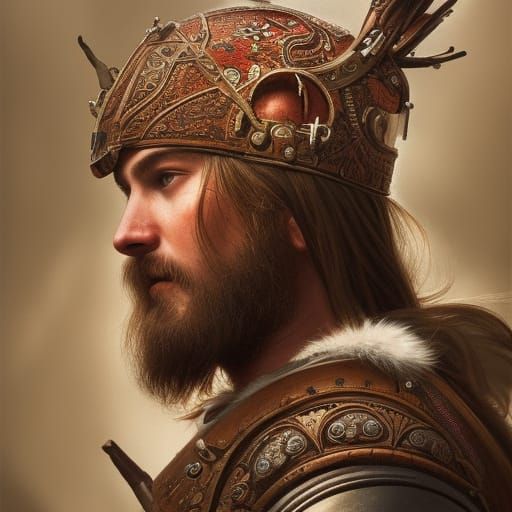 Viking Warrior with Shield and Spear in Hyperrealism