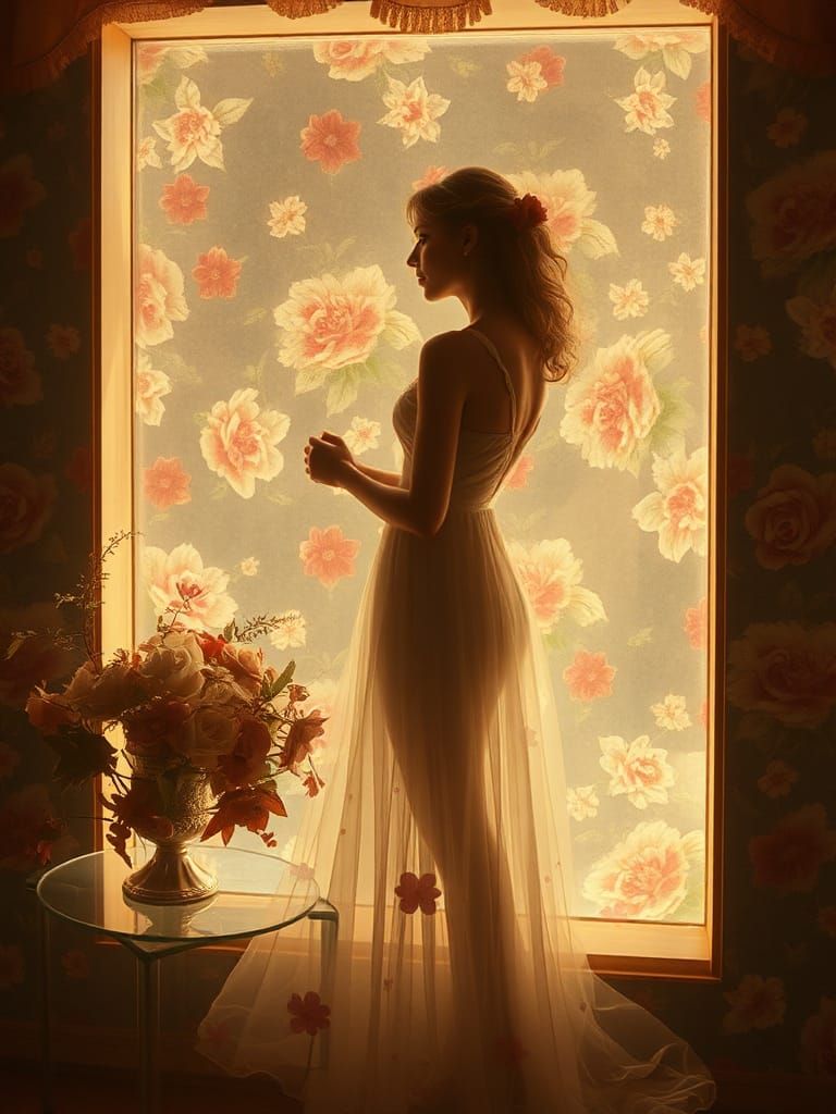 Faded Floral Figure by Cubic Window in X-Raycoupage