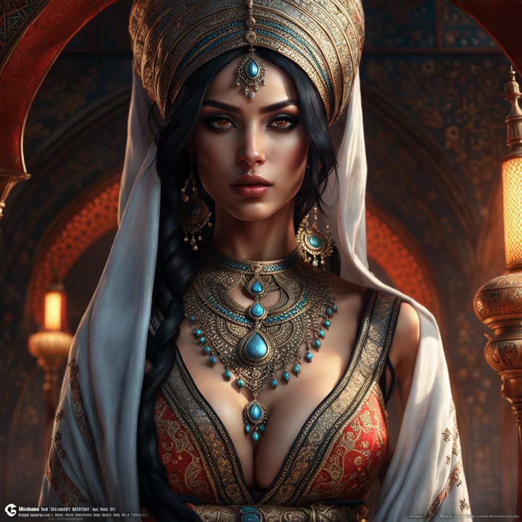 Beautiful Moroccan Woman in Latex Lingerie: Digital Art