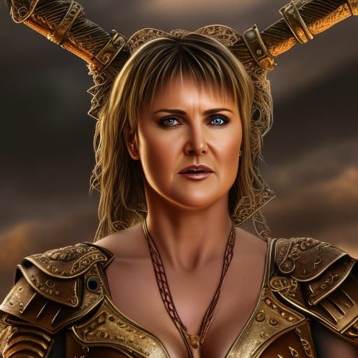 Hyperrealistic Xena, Warrior Princess in Detailed Matte Pain...