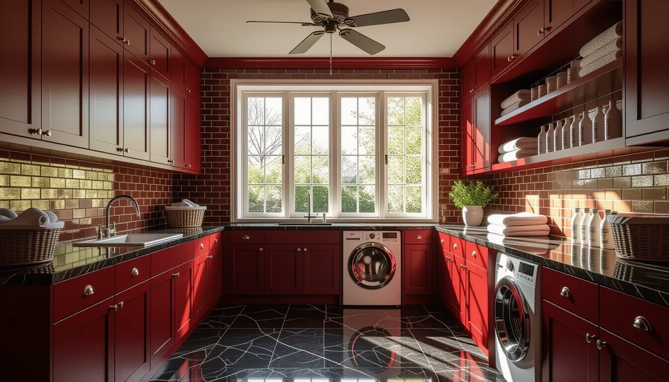 Victorian Laundry Room with Glass Walls and Marble Floor