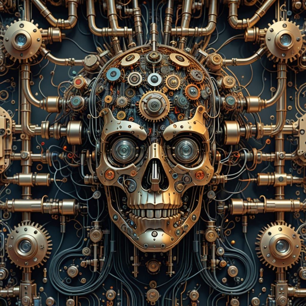 Surreal Organic Cyborg Head with Retro Electrical Details